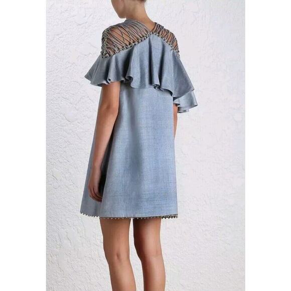 RARE $1900 Zimmermann Havoc Lattice Silk Flounce Dress Sz US 4/ Small /0 - Picture 7 of 16